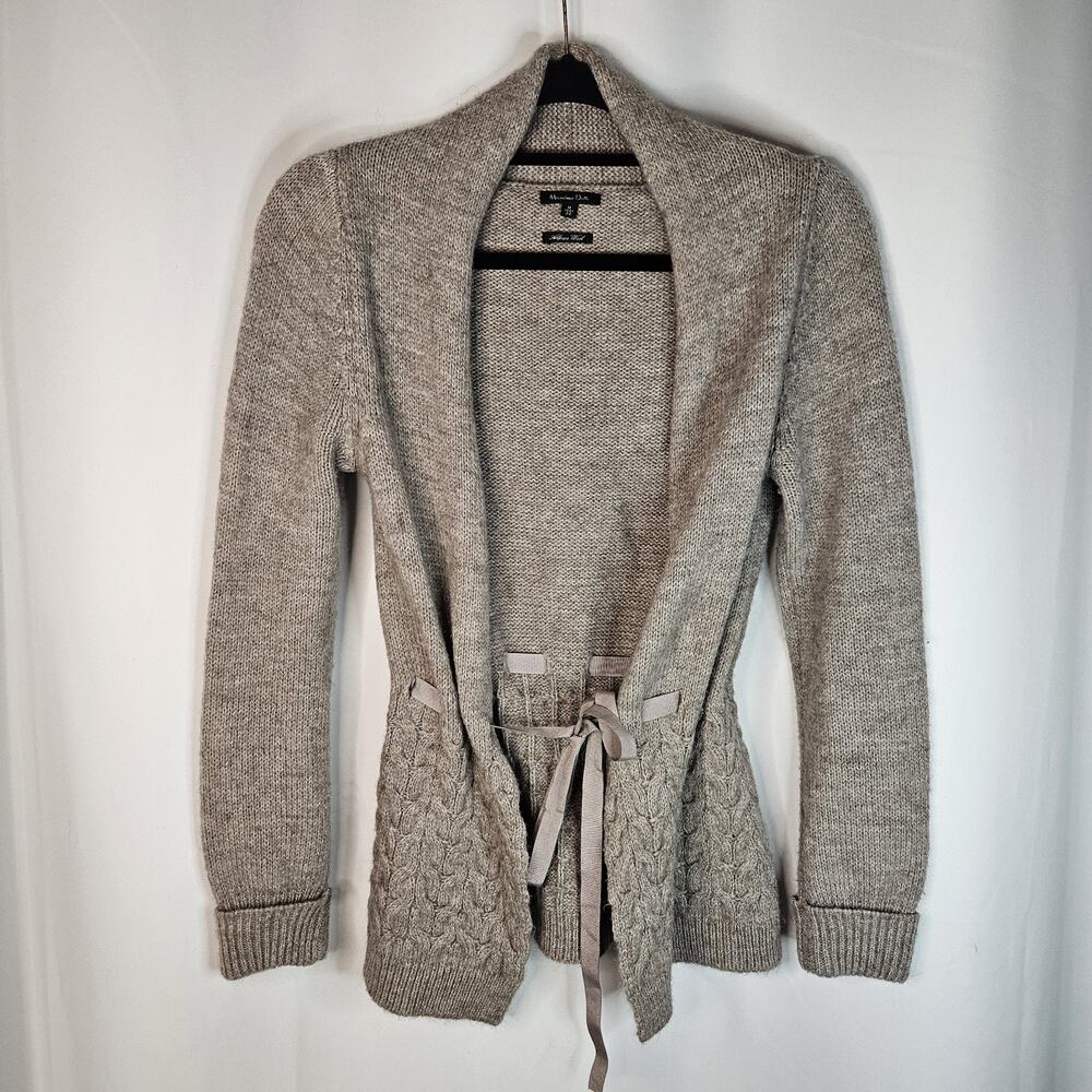 Massimo Dutti Alpaca Wool Ruffle Tie-Front Cardigan Sweater Gray Brown Size M/32